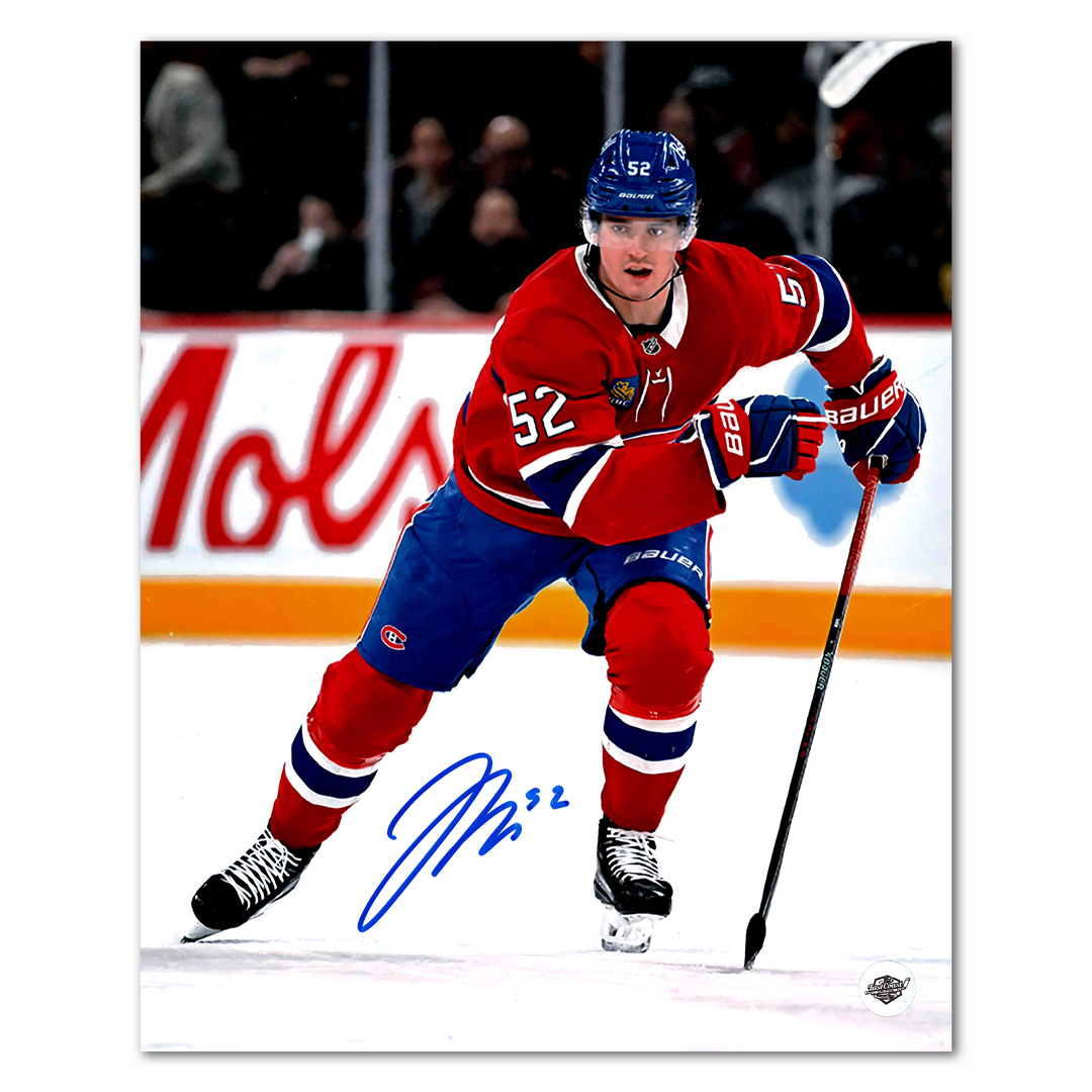 Justin Barron Autographed Montreal Canadiens Home 8x10 Photo (2)