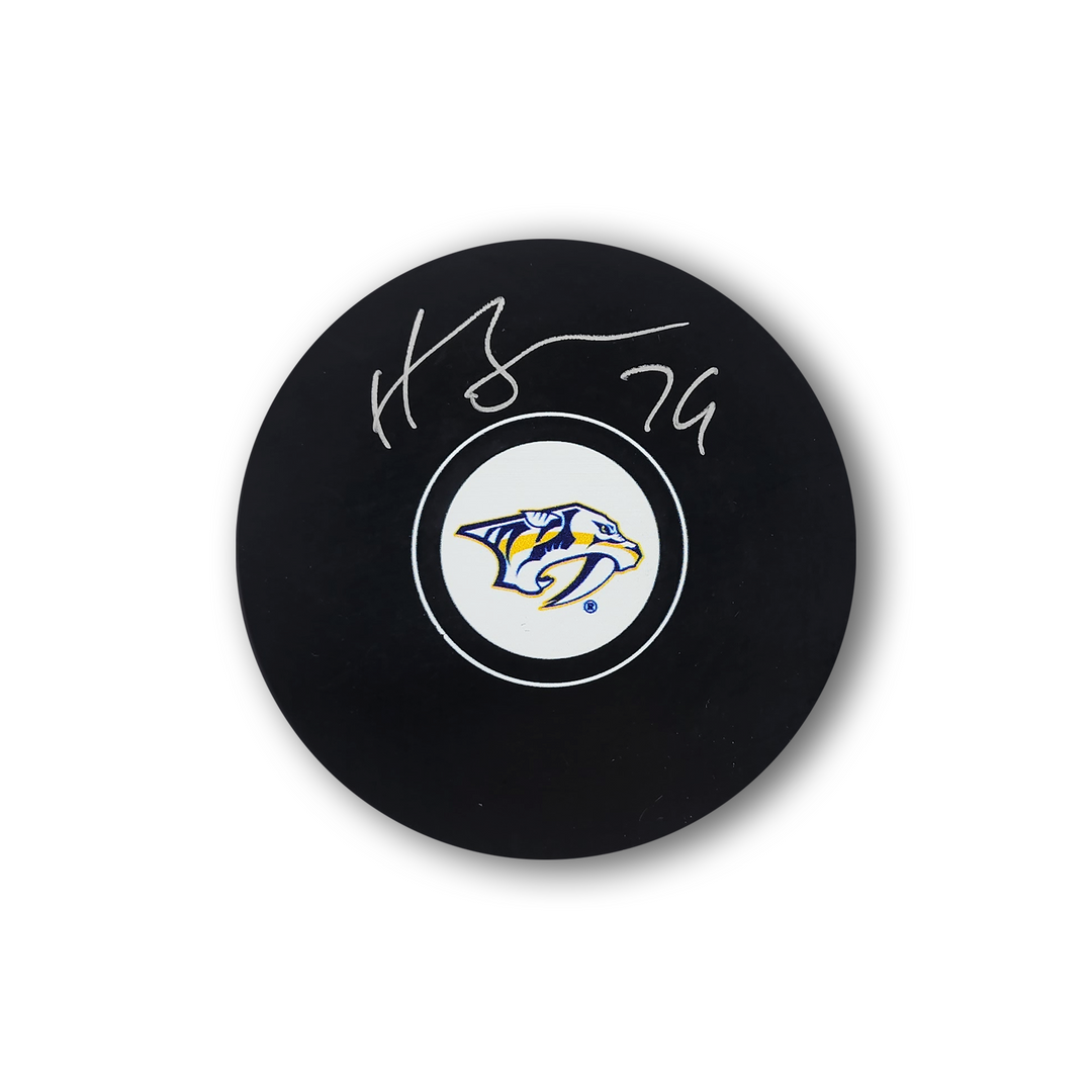 Juuse Saros Autographed Nashville Predators Hockey Puck