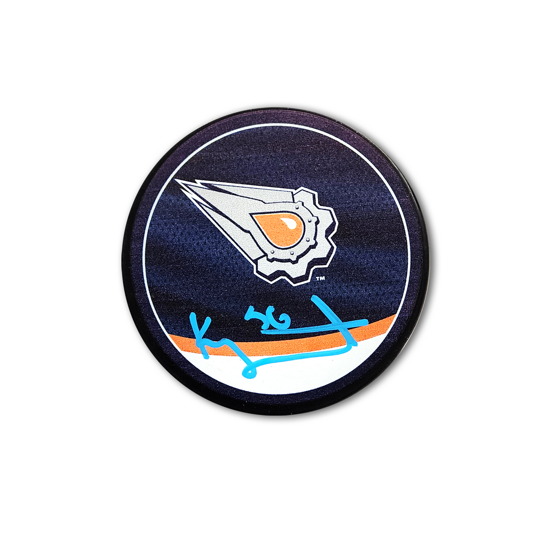 Kailer Yamamoto Autographed Edmonton Oilers Reverse Retro Hockey Puck