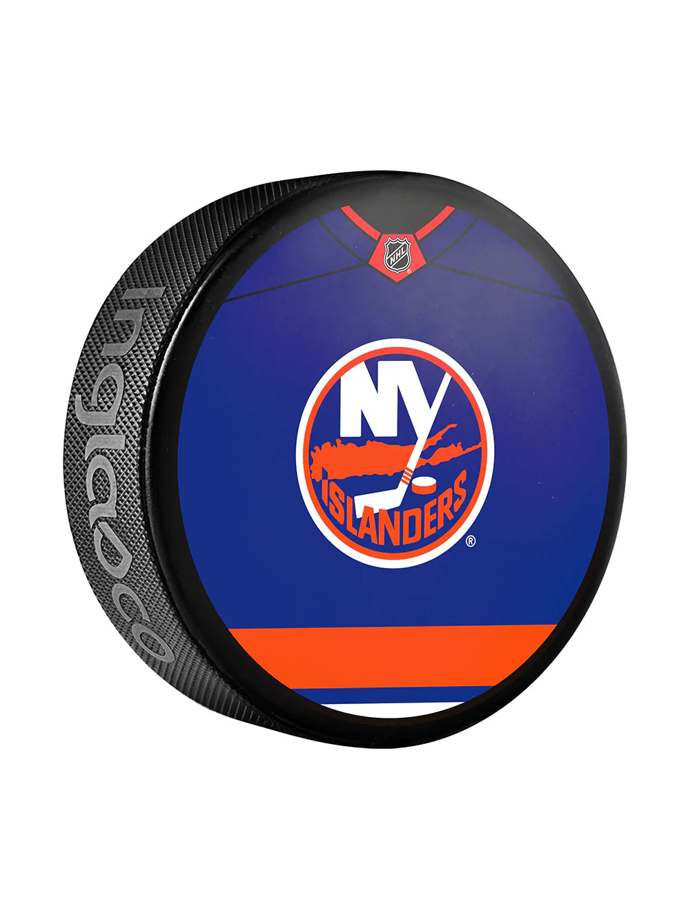 Pre-Order - Kelly Hrudey Autographed New York Islanders Jersey Design Hockey Puck