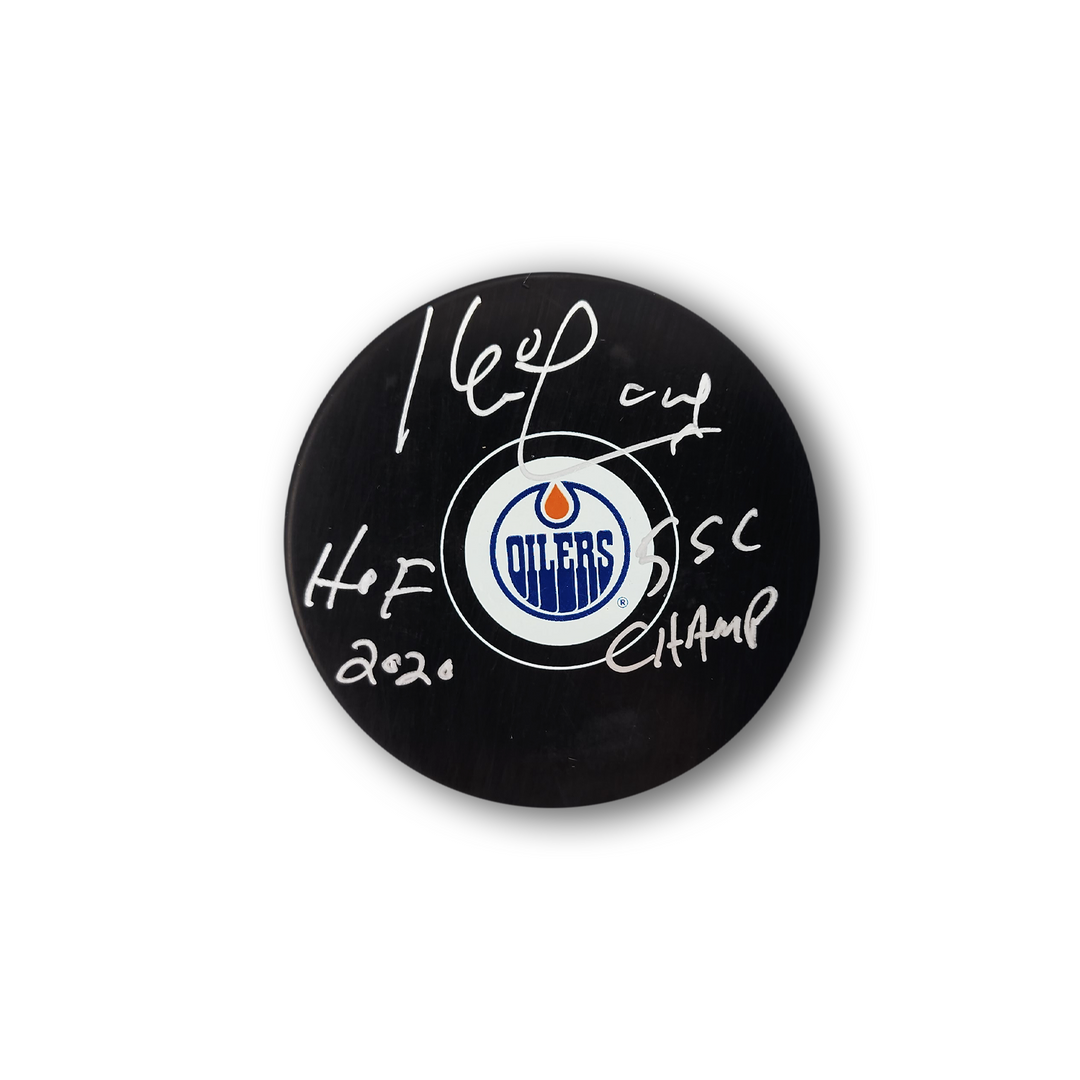 Kevin Lowe Autographed Edmonton Oilers Hockey Puck 2x Inscribed