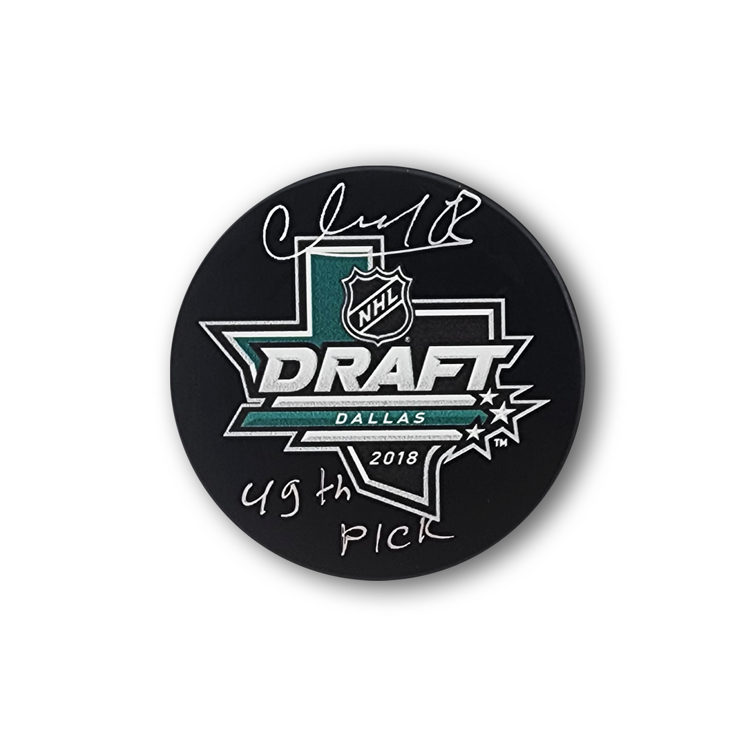 Kirill Marchenko Autographed 2018 NHL Draft Hockey Puck Inscribed 49th Pick