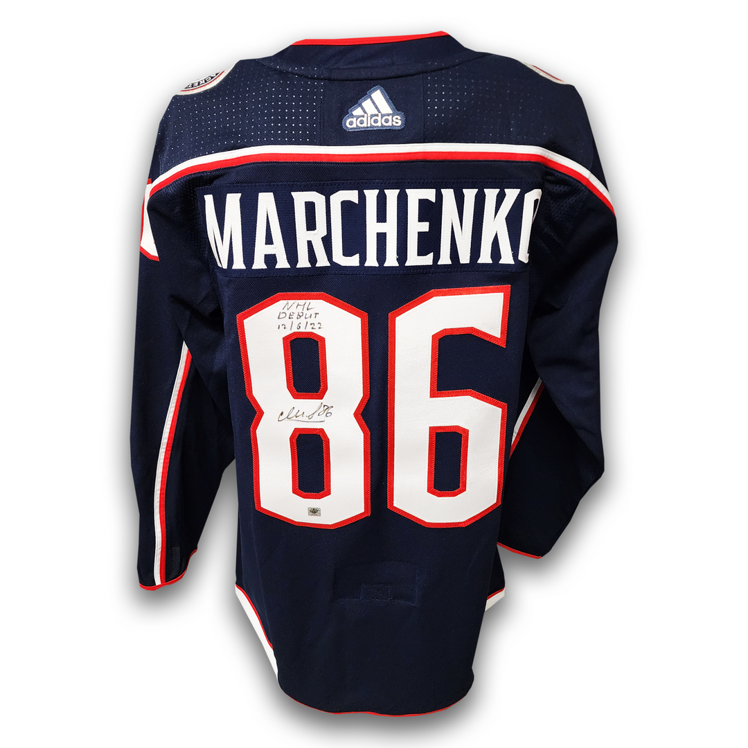 Kirill Marchenko Autographed Columbus Blue Jackets Adidas Inscribed NHL Debut