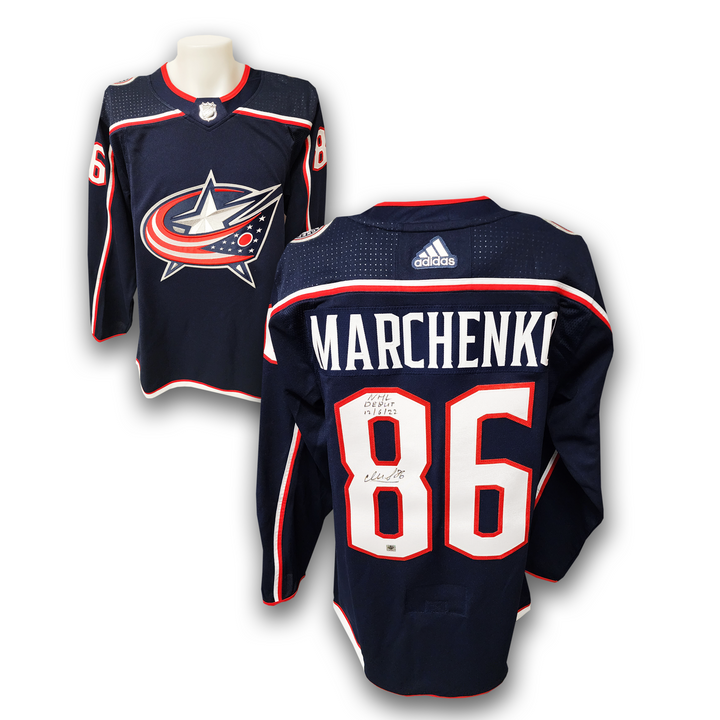 Kirill Marchenko Autographed Columbus Blue Jackets Adidas Inscribed NHL Debut