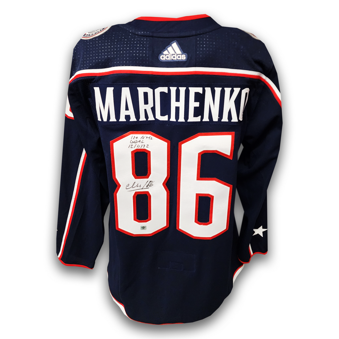 Kirill Marchenko Autographed Columbus Blue Jackets Adidas Inscribed 1st Goal