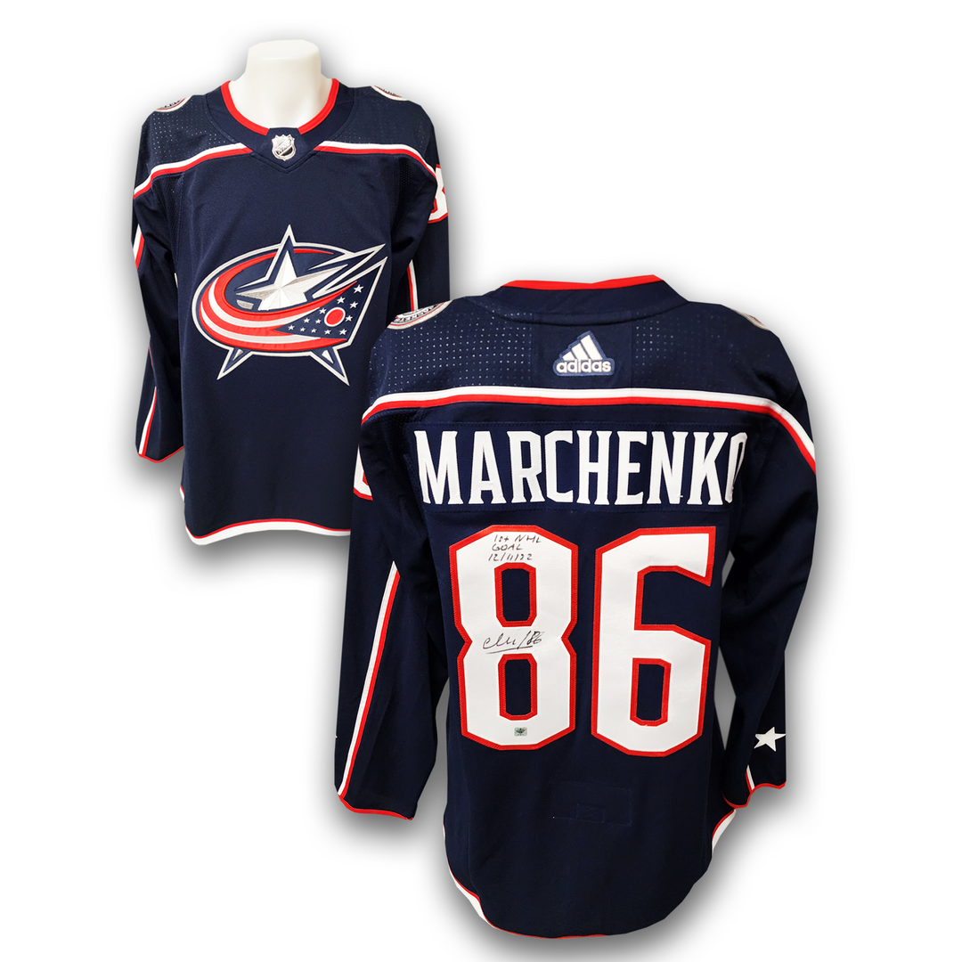 Kirill Marchenko Autographed Columbus Blue Jackets Adidas Inscribed 1st Goal