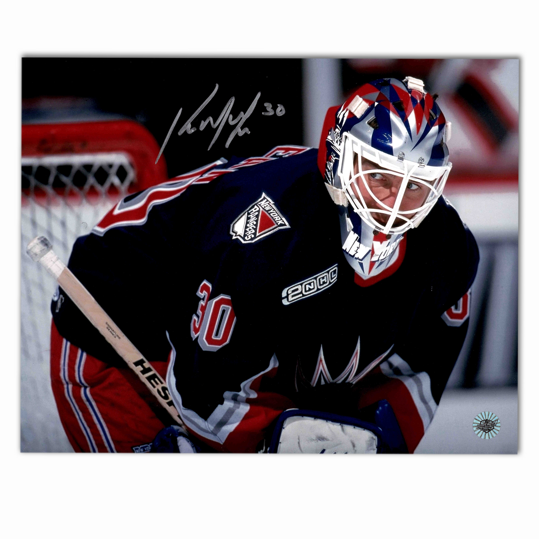 Kirk McLean Autographed New York Rangers Blue Liberty 8x10 Photo