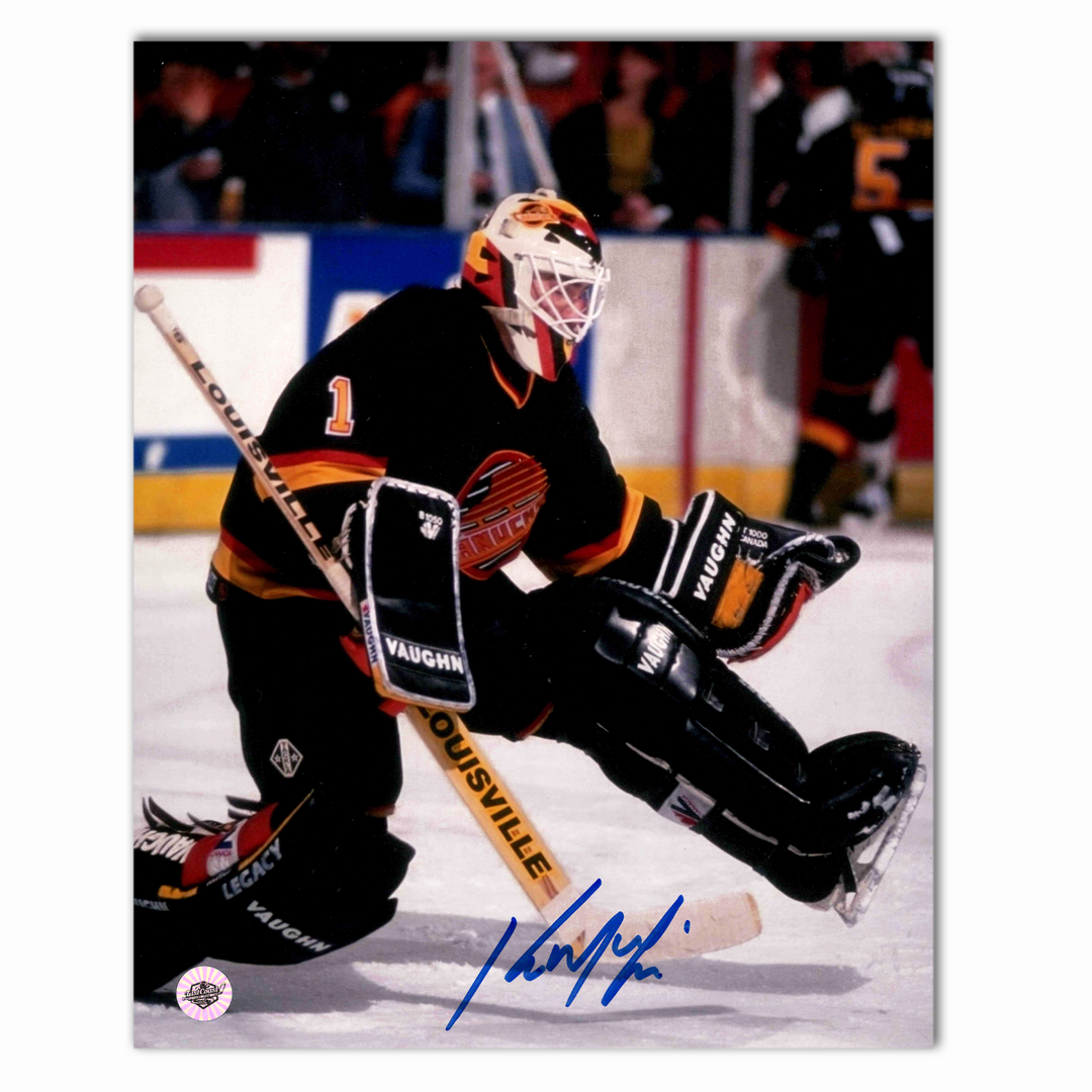 Kirk McLean Autographed Vancouver Canucks Home 8x10 Photo (Kick Save)