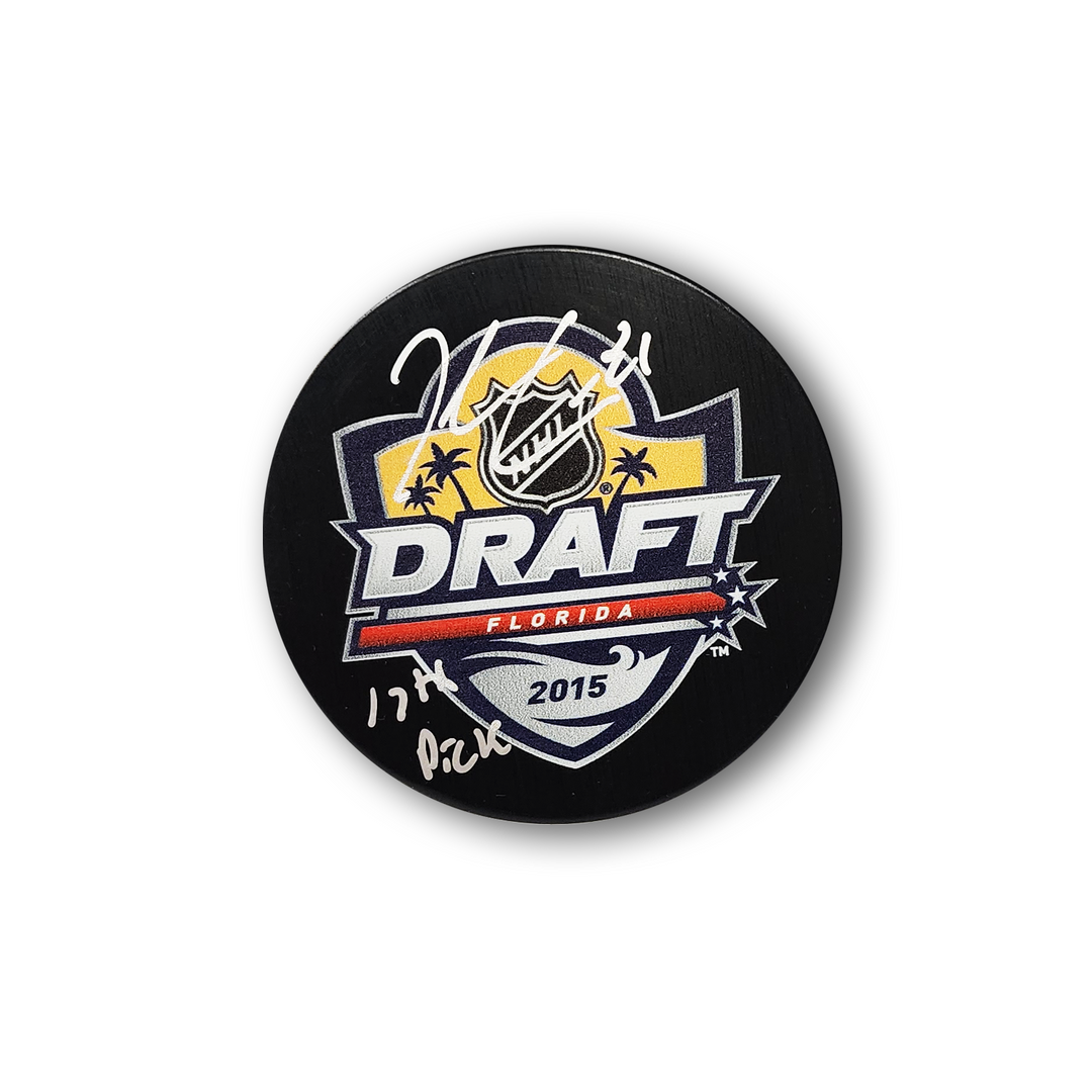 Kyle Connor Autographed 2015 NHL Draft Hockey Puck Inscribed 17th Pick