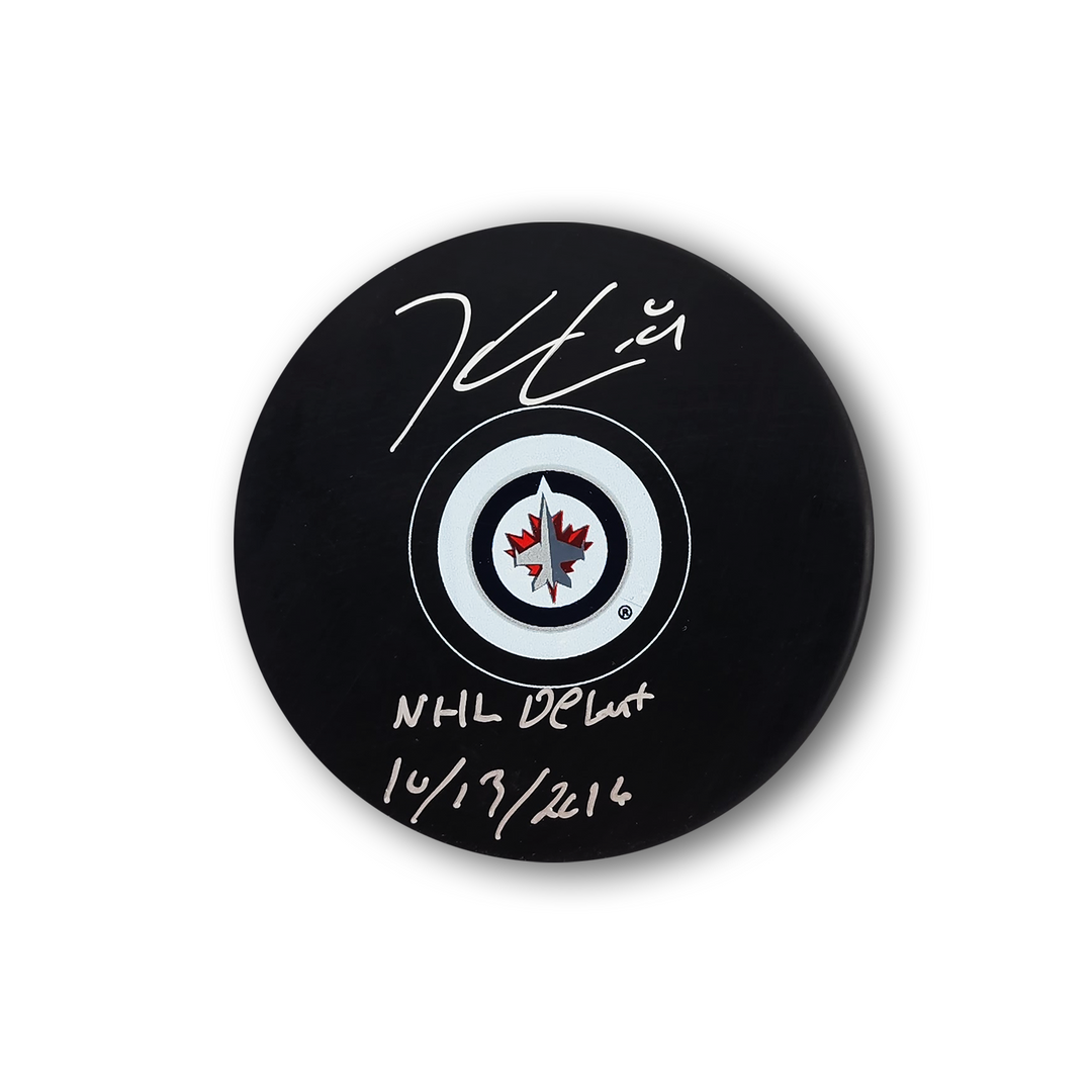 Kyle Connor Autographed Winnipeg Jets Hockey Puck Inscribed NHL Debut