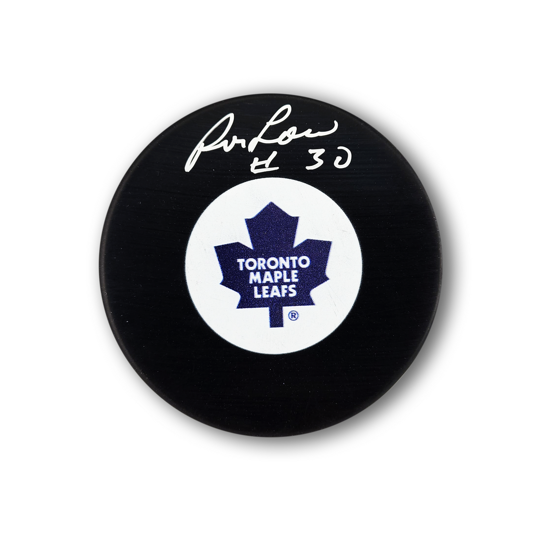Ron Low Autographed Toronto Maple Leafs Hockey Puck