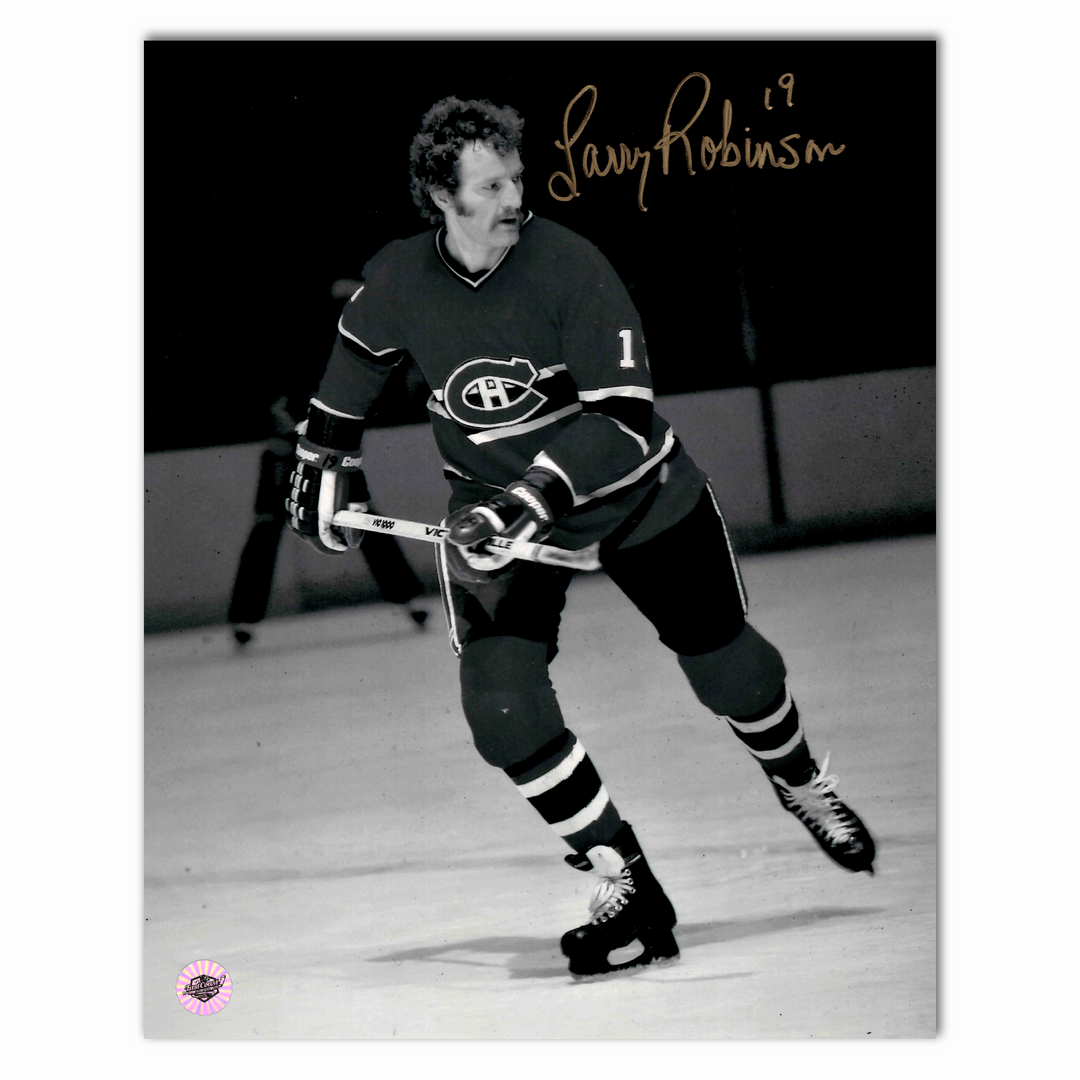 Larry Robinson Autographed Montreal Canadiens Home Black and White 8x10 Photo