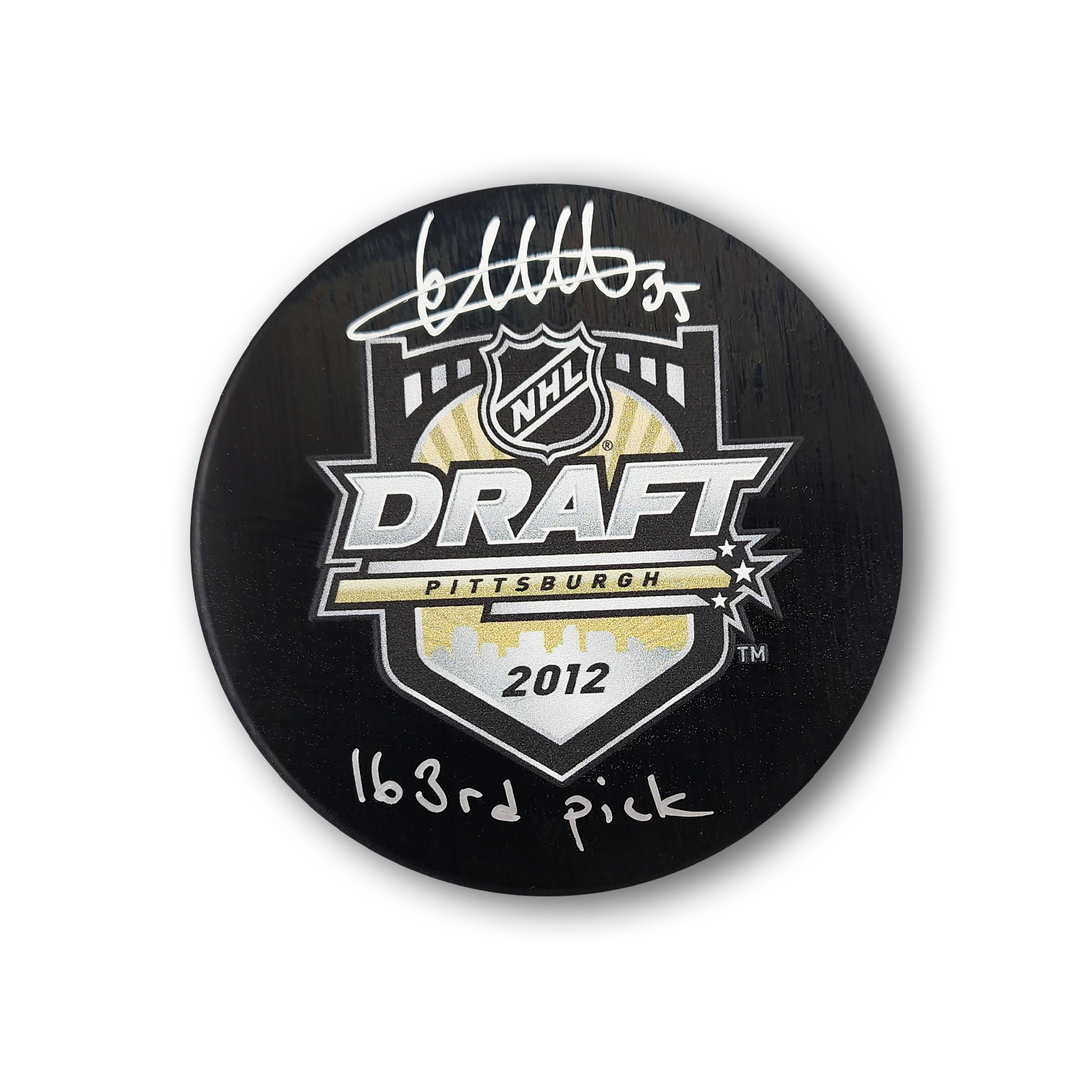 Linus Ullmark Autographed 2012 NHL Draft Hockey Puck Inscribed 163rd Pick