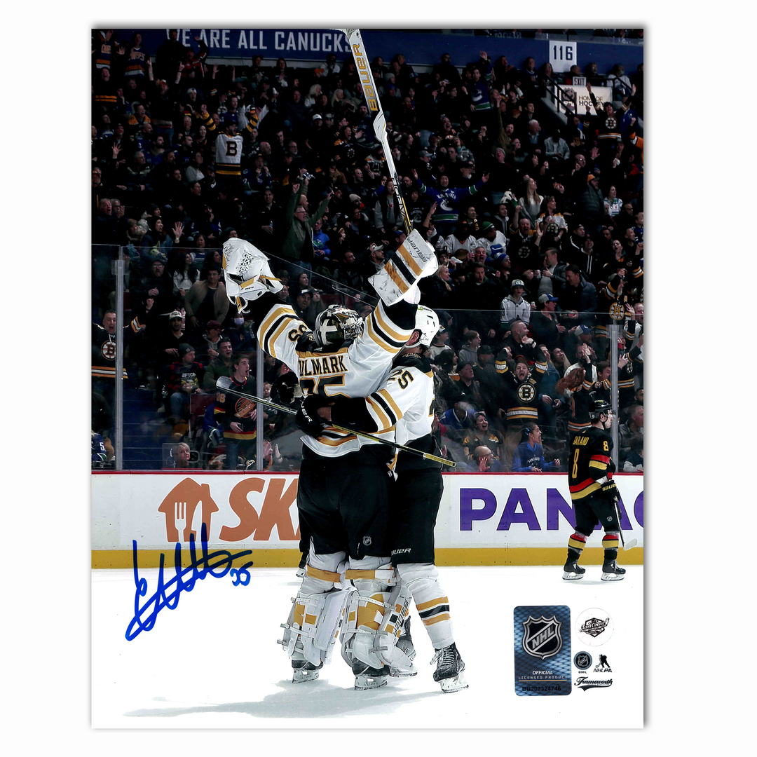 Linus Ullmark Autographed Boston Bruins Goalie Goal 8x10 Photo
