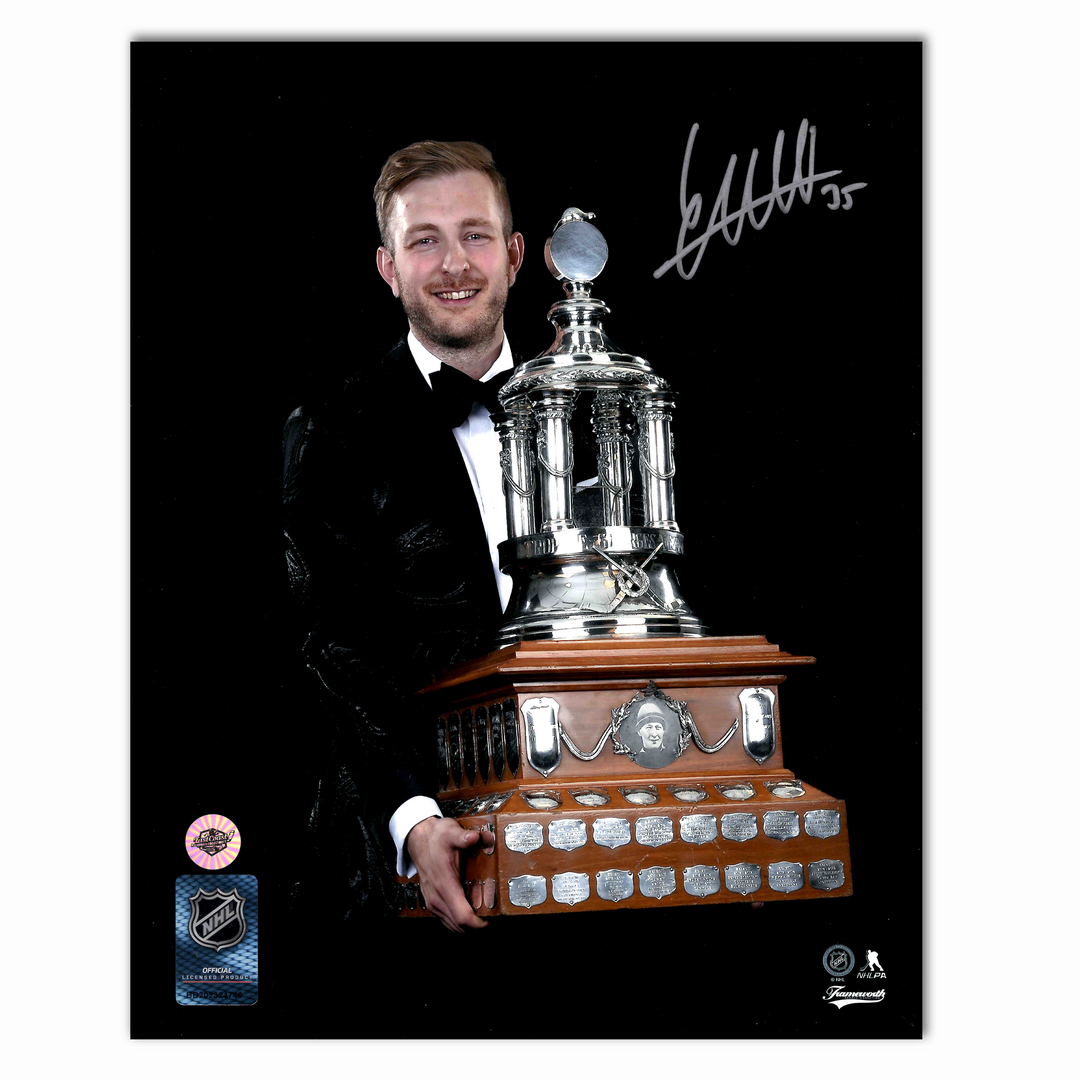 Linus Ullmark Autographed Boston Bruins 2023 Vezina Trophy 8x10 Photo