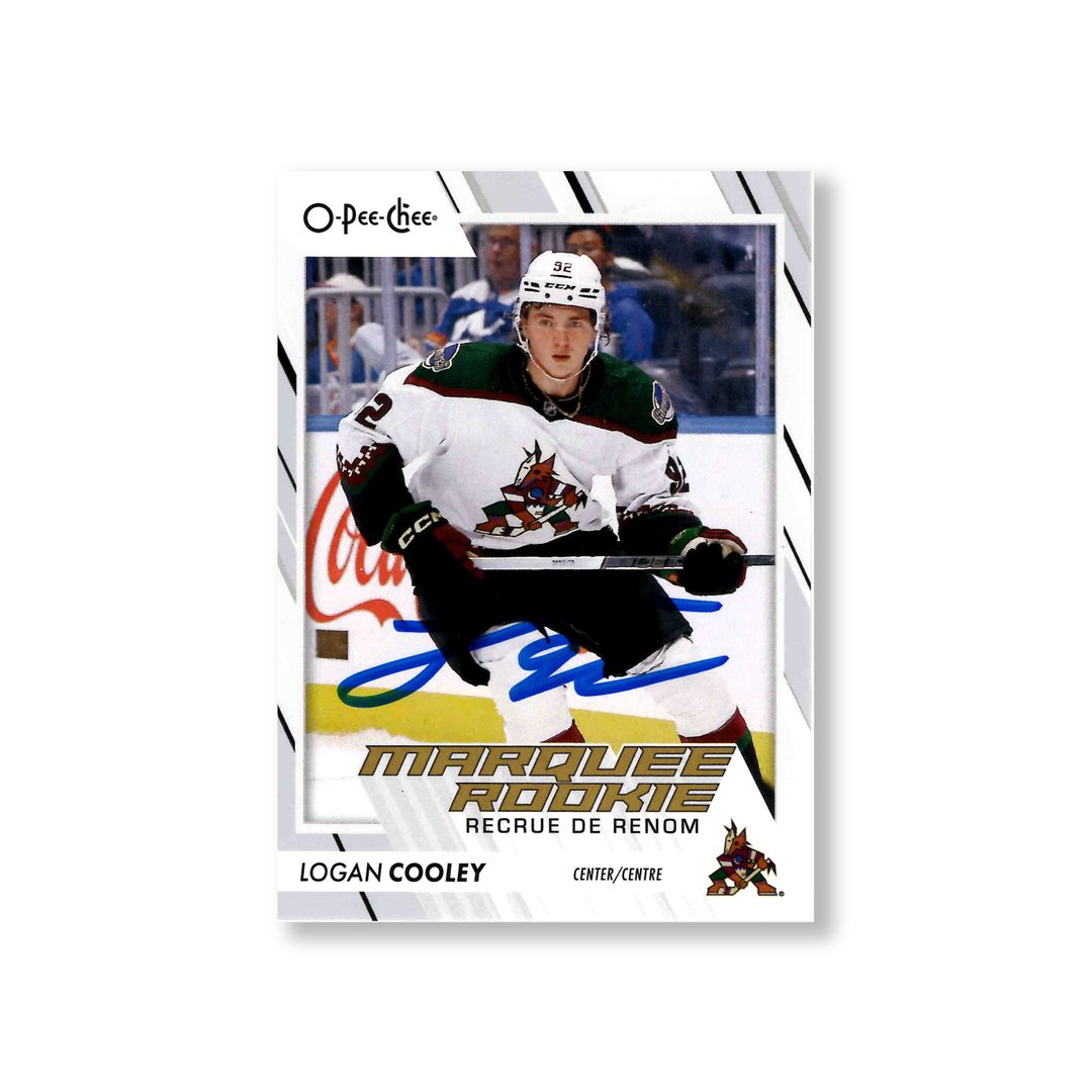 Logan Cooley Autographed Arizona Coyotes OPC Marquee Rookie Hockey Card #584