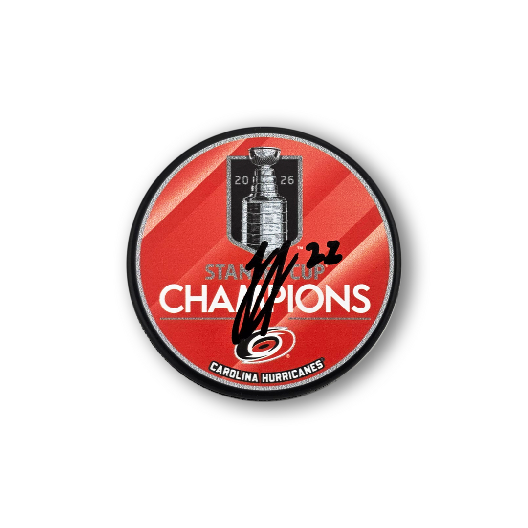 Logan Stankoven Autographed Carolina Hurricanes 2026 Stanley Cup Hockey Puck