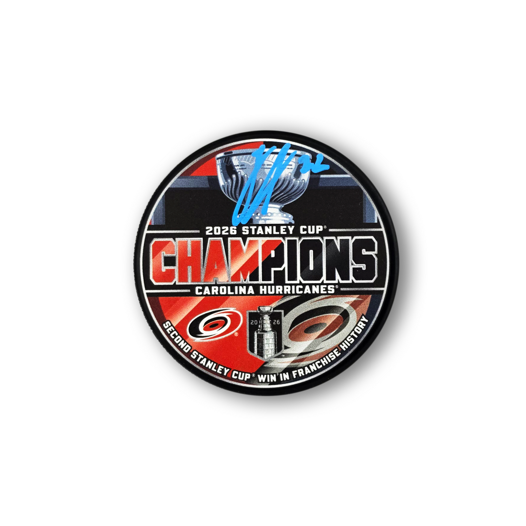 Logan Stankoven Autographed Carolina Hurricanes 2026 Stanley Cup Hockey Puck (3)