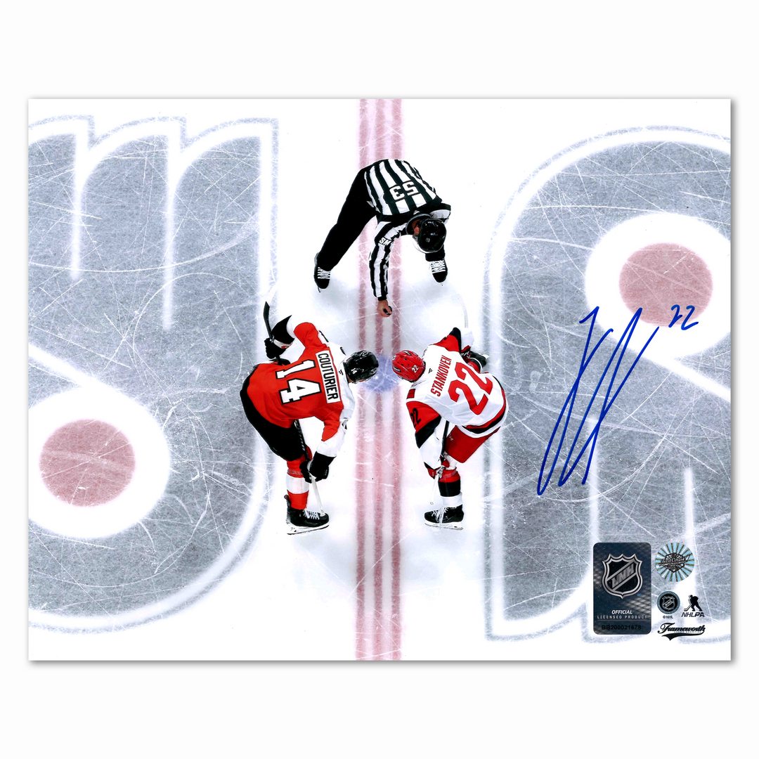 Logan Stankoven Autographed Carolina Hurricanes Face-Off 8x10 Photo