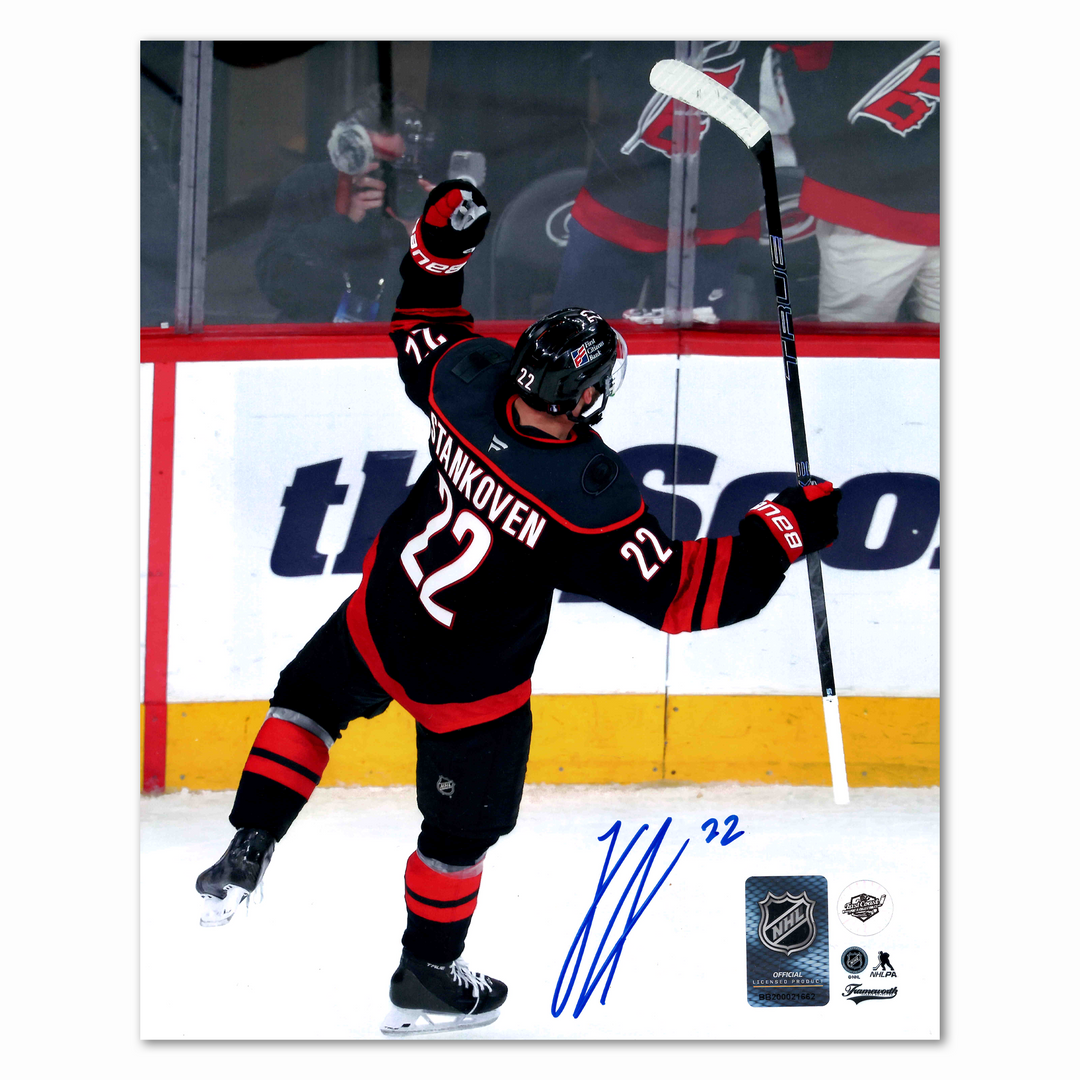 Logan Stankoven Autographed Carolina Hurricanes Goal Celebration 8x10 Photo