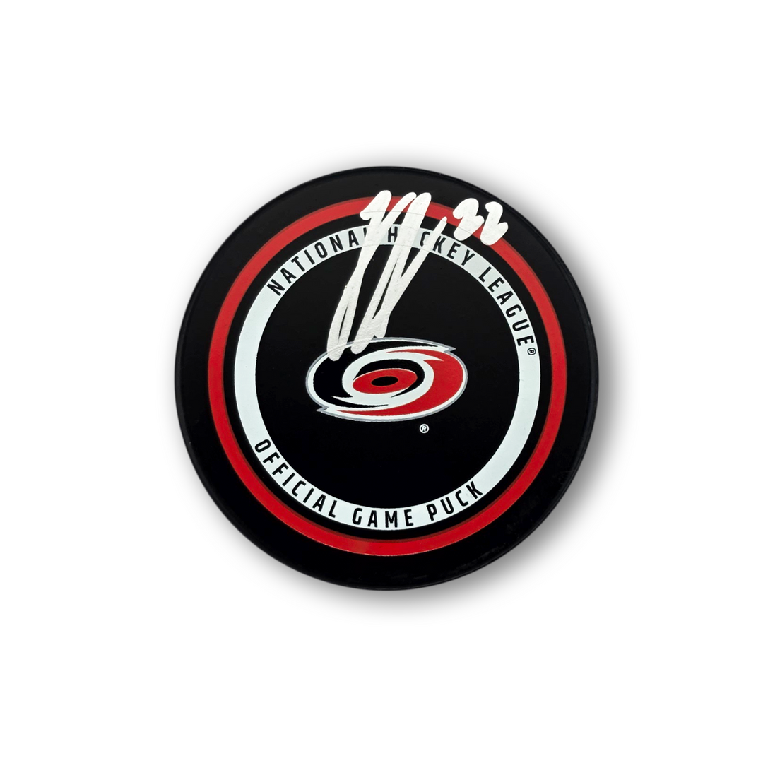 Logan Stankoven Autographed Carolina Hurricanes Official Hockey Puck
