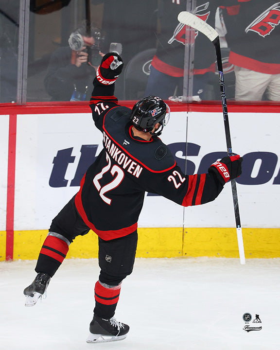 Pre-Order - Logan Stankoven Autographed Carolina Hurricanes Home 8x10 Photo (Goal Celebration)