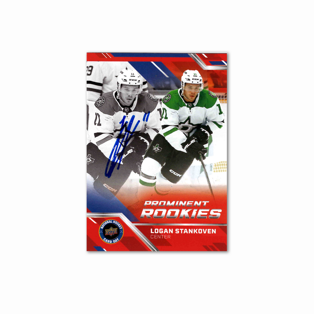 Logan Stankoven Autographed Dallas Stars UDA Promiment Rookies NHCD-4 Hockey Card
