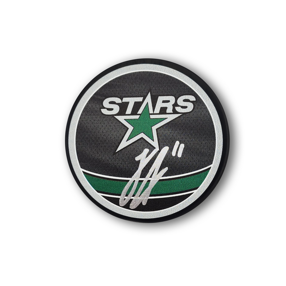 Logan Stankoven Autographed Dallas Stars Reverse Retro Hockey Puck