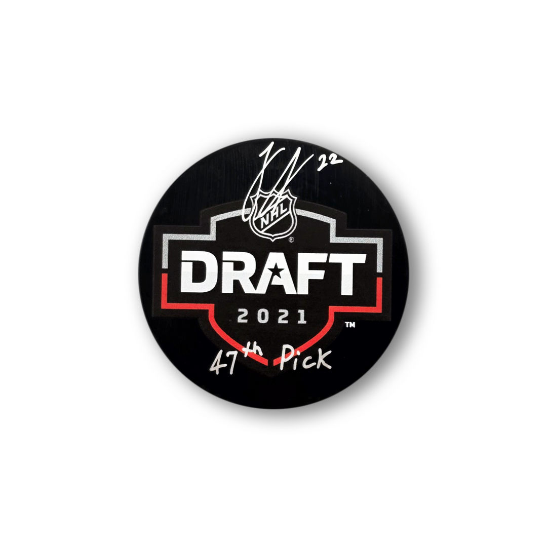 Logan Stankoven Autographed 2021 NHL Draft Hockey Puck Inscribed 47th Pick