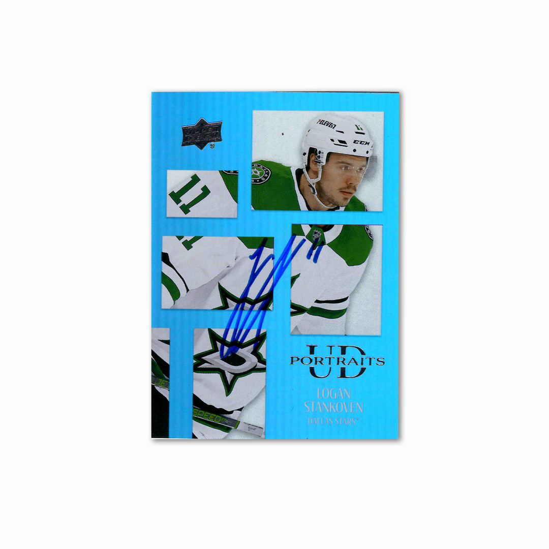 Logan Stankoven Autographed Dallas Stars UD Portraits P32 2024-25 Hockey Card