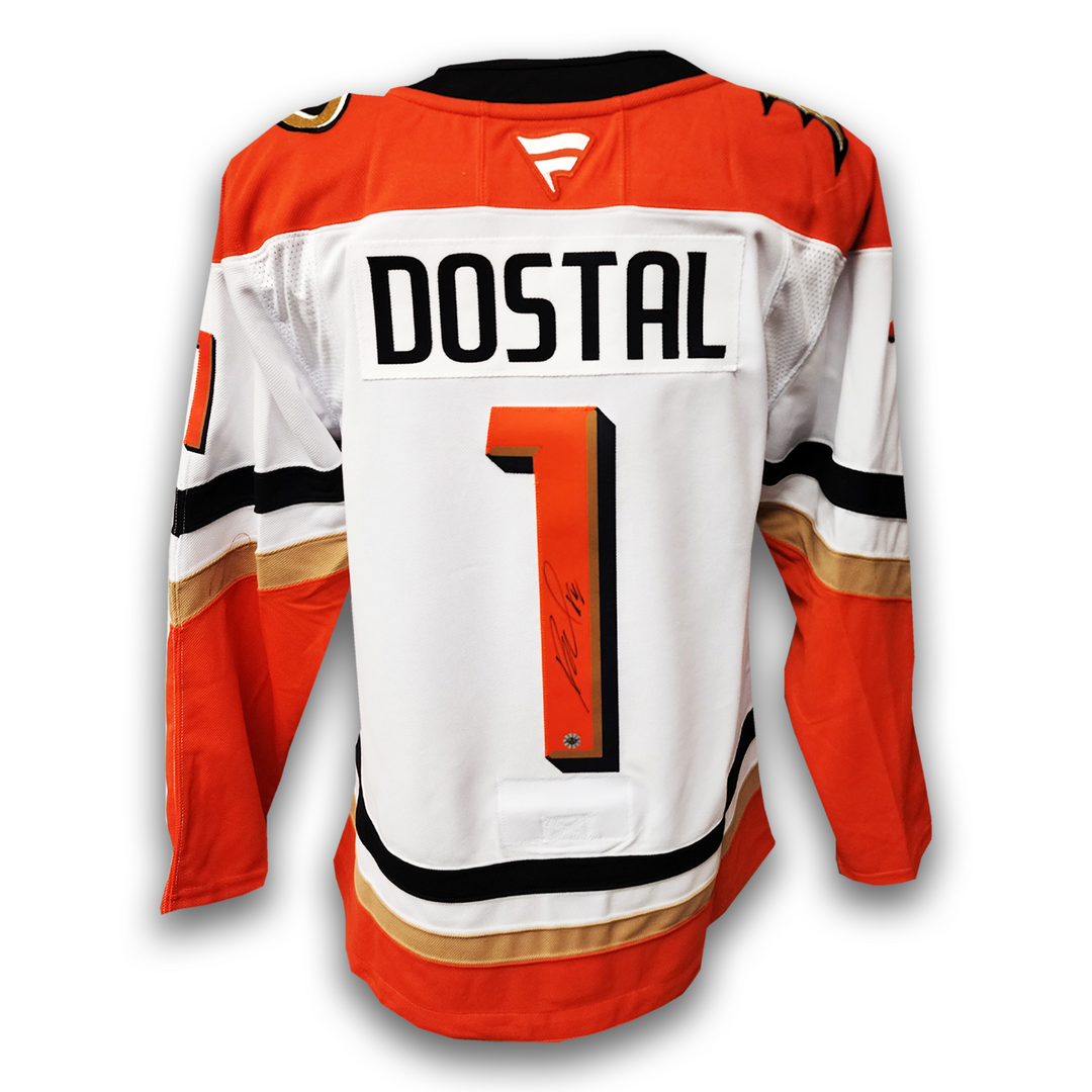 Lukas Dostal Autographed Anaheim Ducks Away Fanatics Premium Jersey