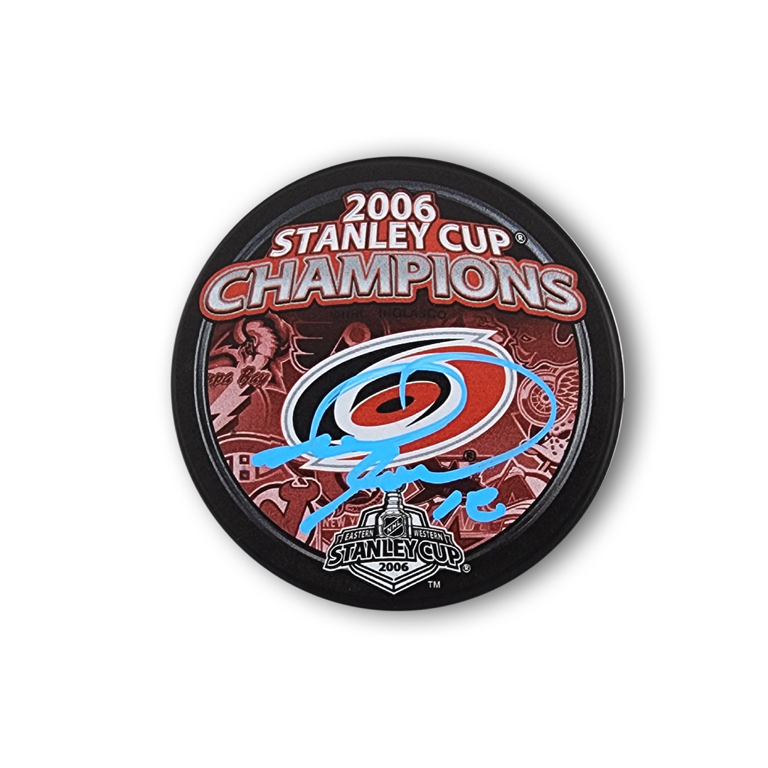 Mark Recchi Autographed Carolina Hurricanes 2006 Stanley Cup Hockey Puck