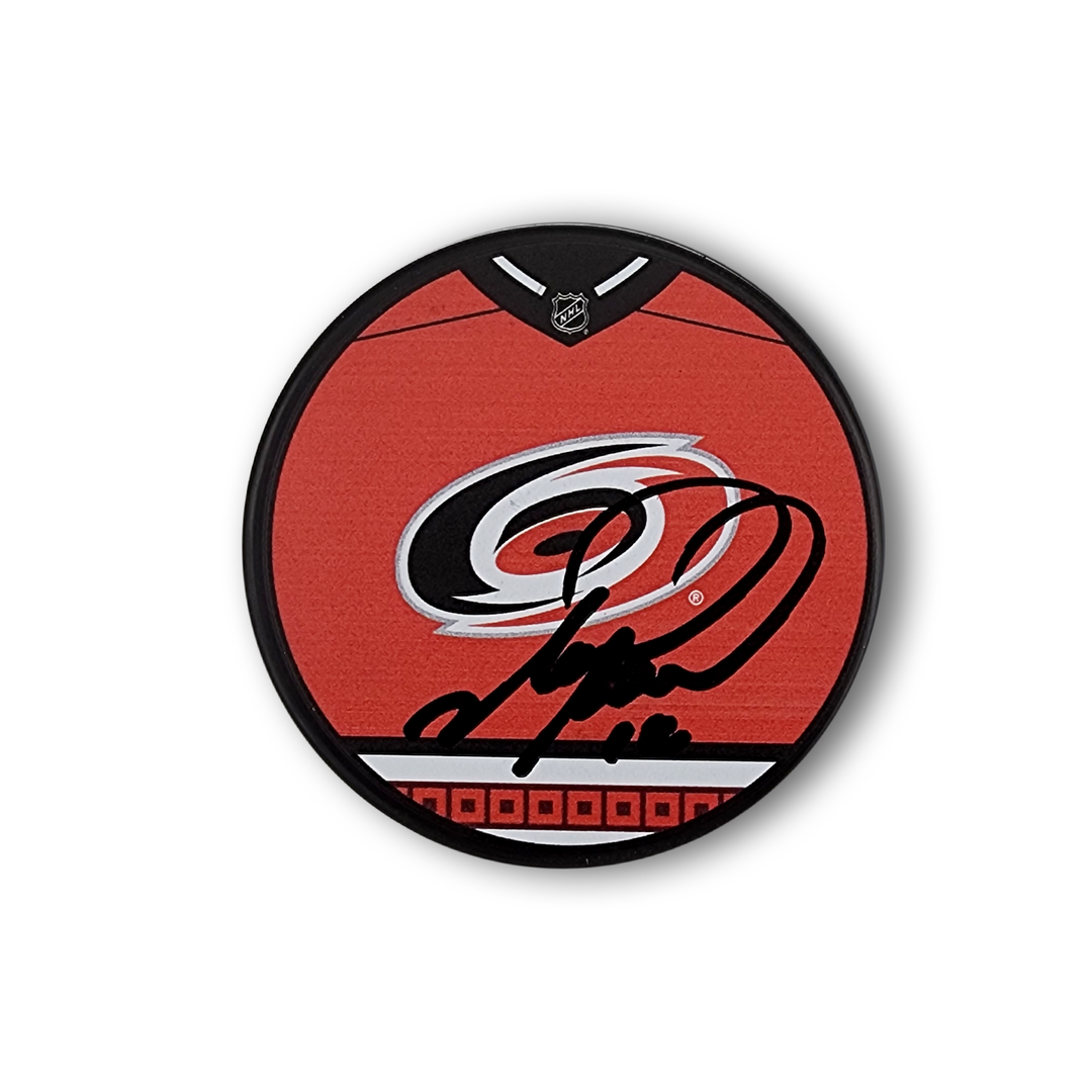 Mark Recchi Autographed Carolina Hurricanes Jersey Design Hockey Puck