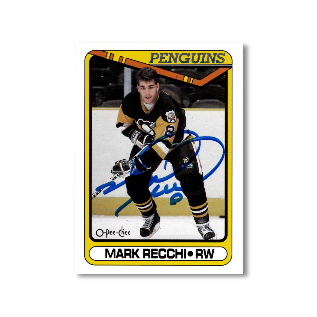 Mark Recchi Autographed 1990-91 O-Pee-Chee OPC Rookie Hockey Card RC #280