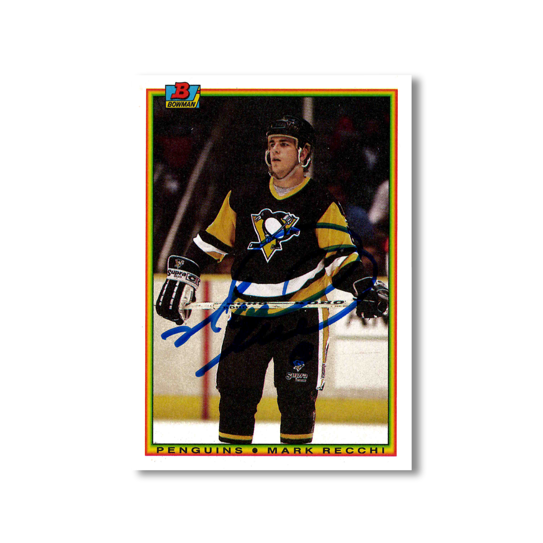 Mark Recchi Autographed 1990-91 Bowman Rookie Hockey Card #206