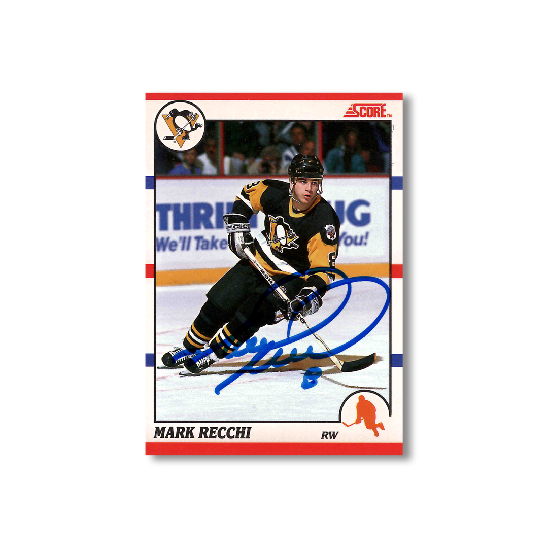 Mark Recchi Autographed 1990-91 Score Rookie Hockey Card #186 Penguins