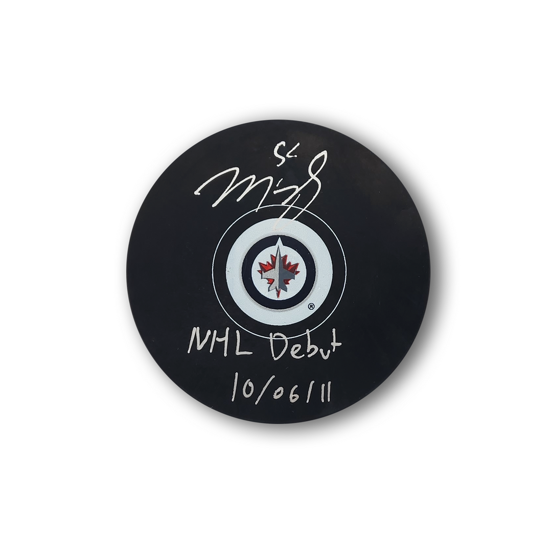 Mark Scheifele Autographed Winnipeg Jets Hockey Puck Inscribed NHL Debut