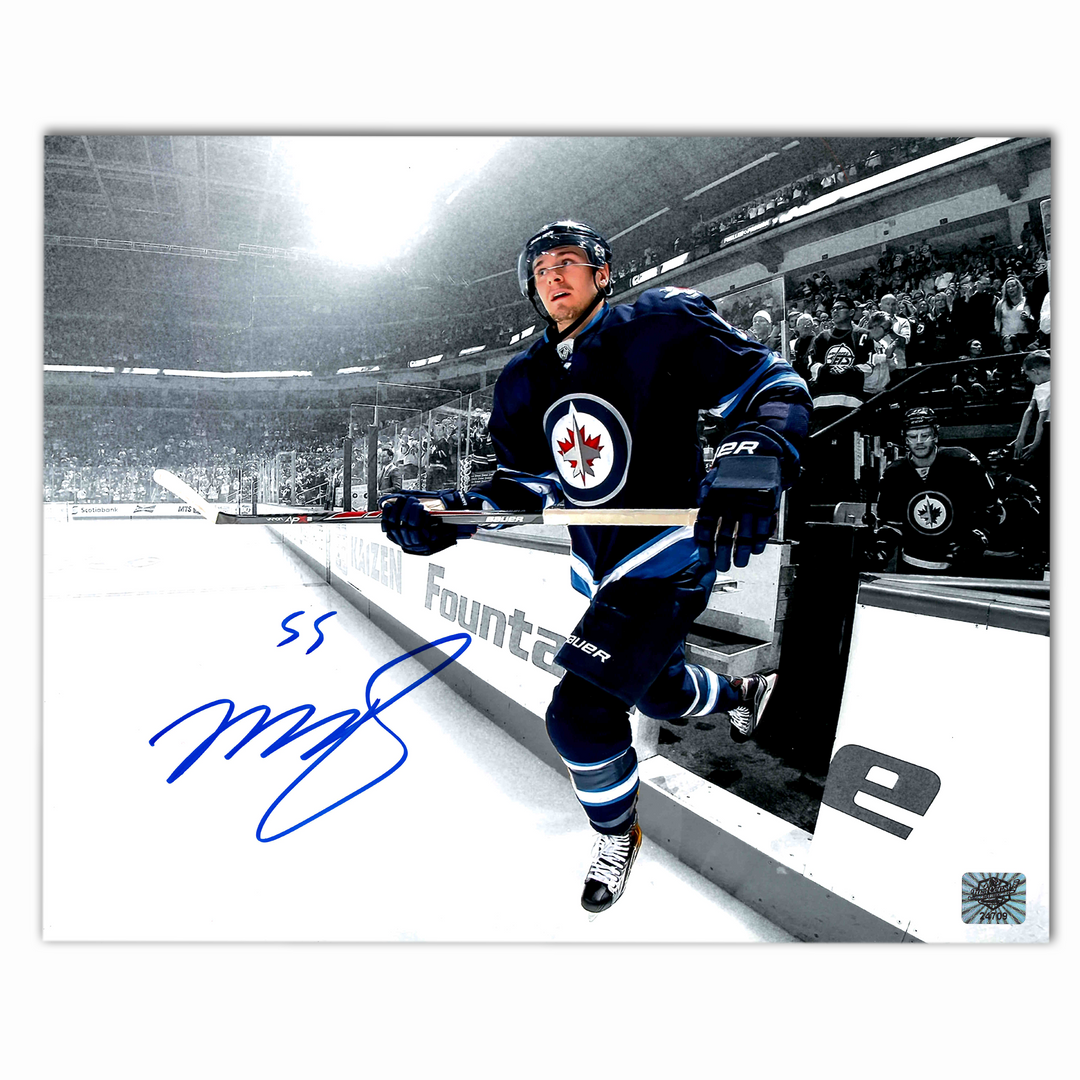 Mark Scheifele Autographed Winnipeg Jets Horizontal Black and White 8x10 Photo