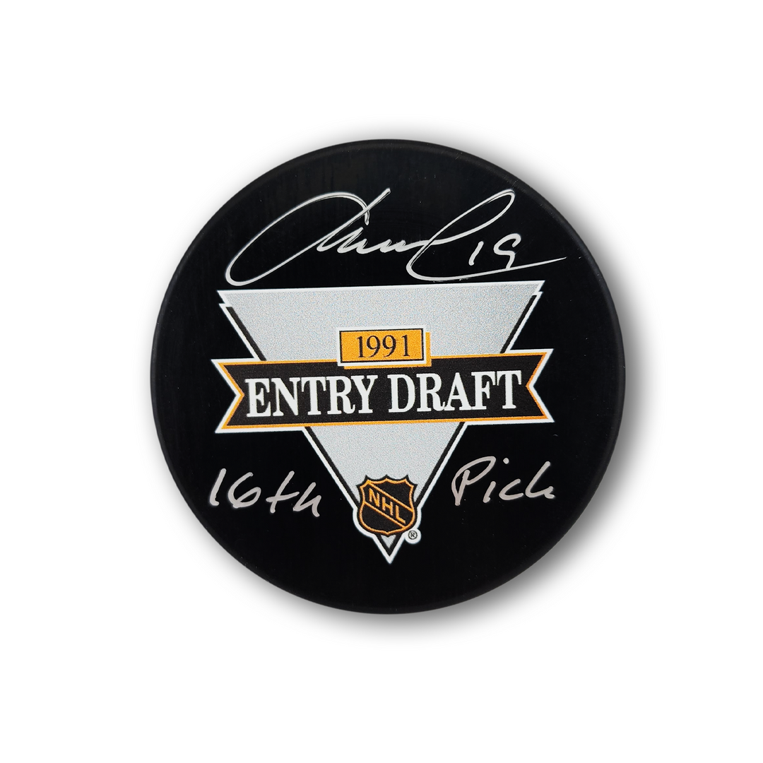 Markus Naslund Autographed 1991 NHL Draft Hockey Puck Inscribed 16th Pick