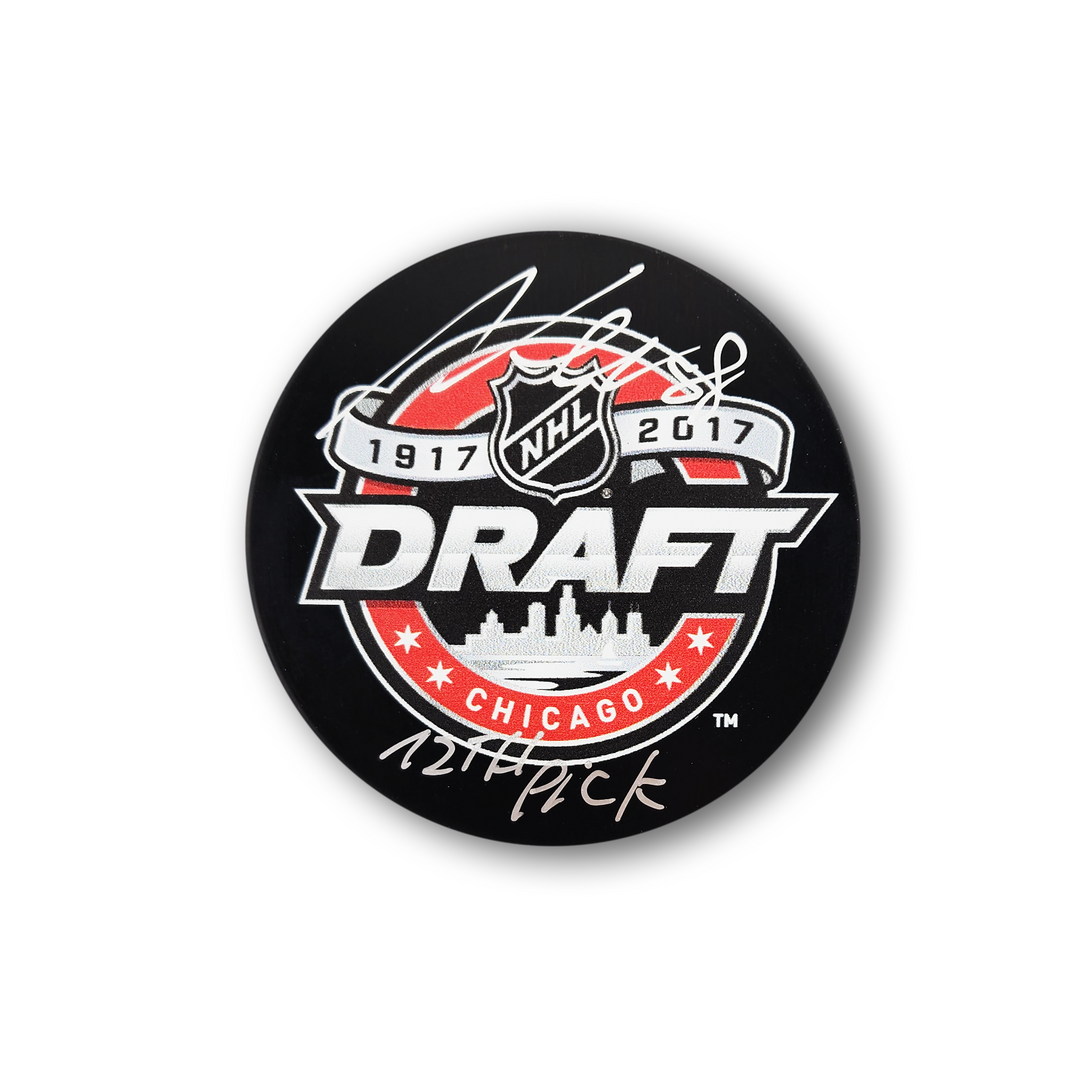 Martin Necas Autographed 2017 NHL Draft Hockey Puck Inscribed 72nd Pick