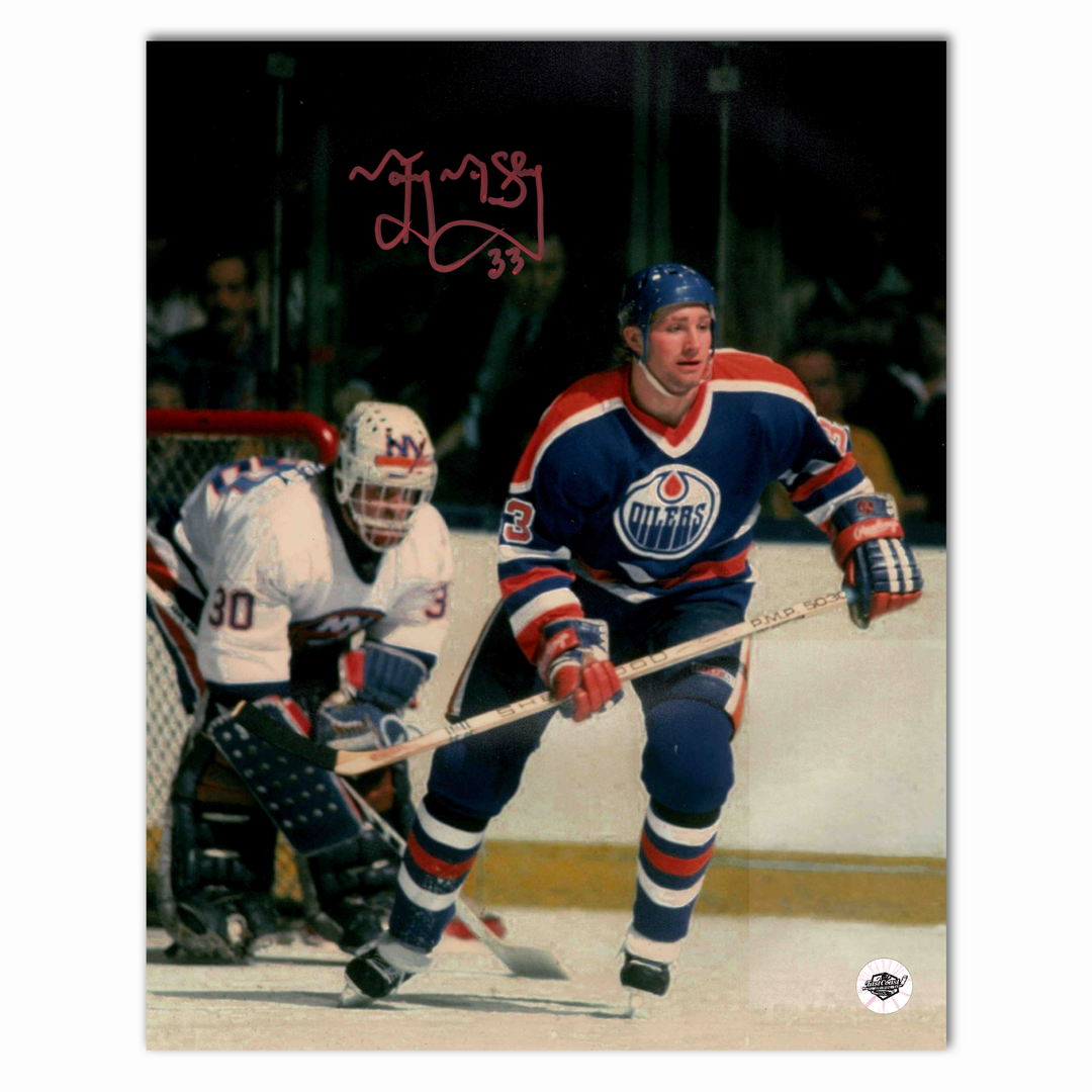 Marty McSorley Autographed Edmonton Oilers 8x10 Photo (Infront of Billy Smith)