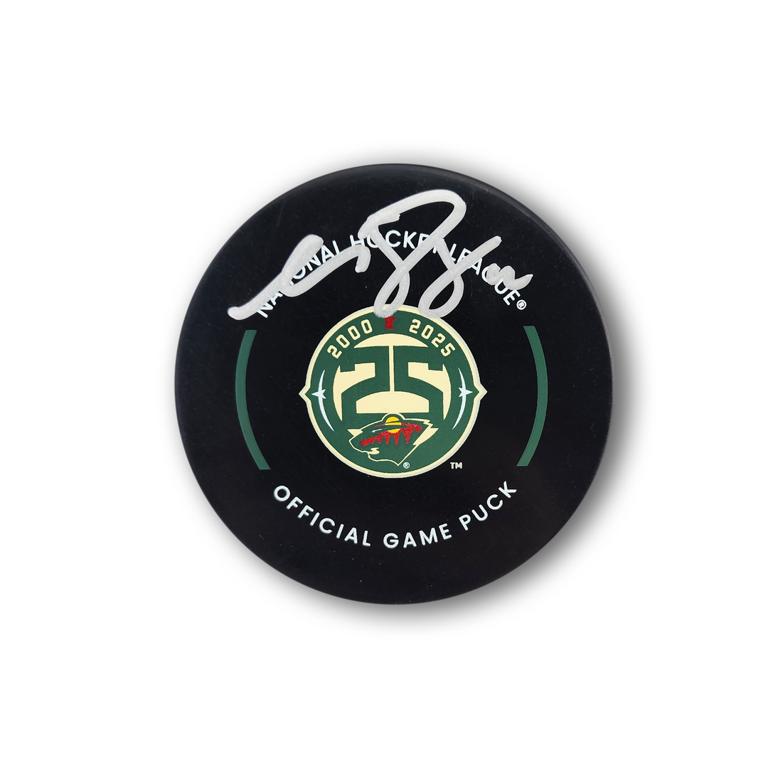Matt Boldy Autographed Minnesota Wild 25th Year Anniversary Official Hockey Puck