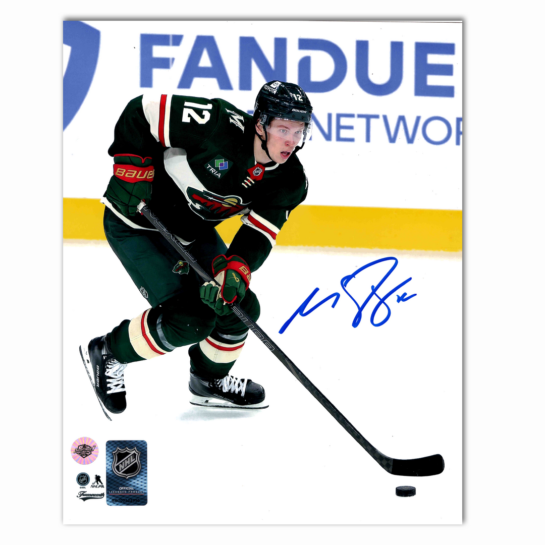 Matt Boldy Autographed Minnesota Wild Home In Action 8x10 Photo