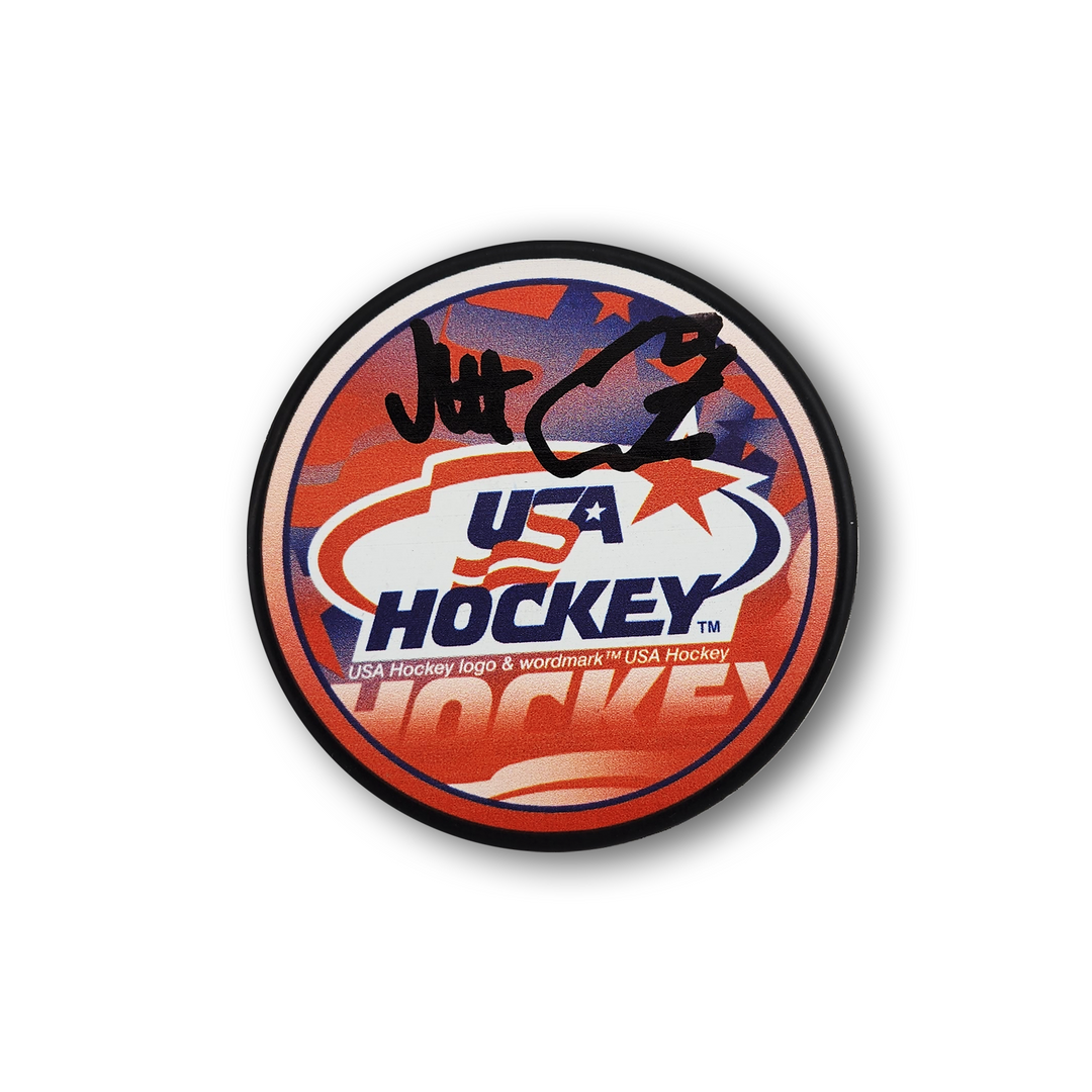 Matt Coronato Autographed Team USA Hockey Puck (Color)