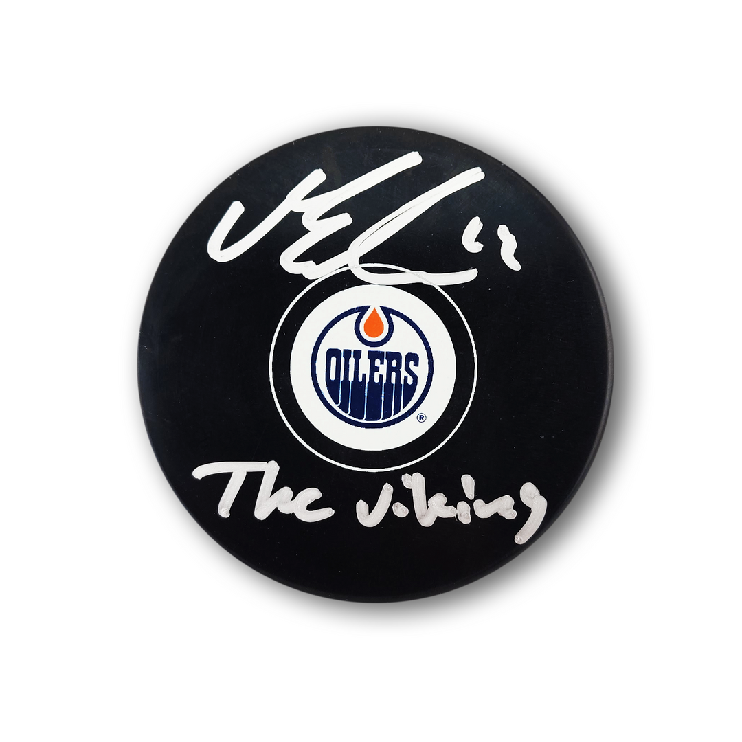 Mattias Ekholm Autographed Edmonton Oilers Hockey Puck Inscribed The Viking