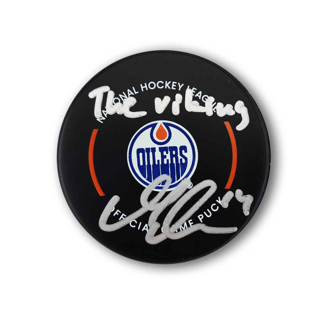 Mattias Ekholm Autographed Edmonton Oilers Official Hockey Puck Inscribed The Viking