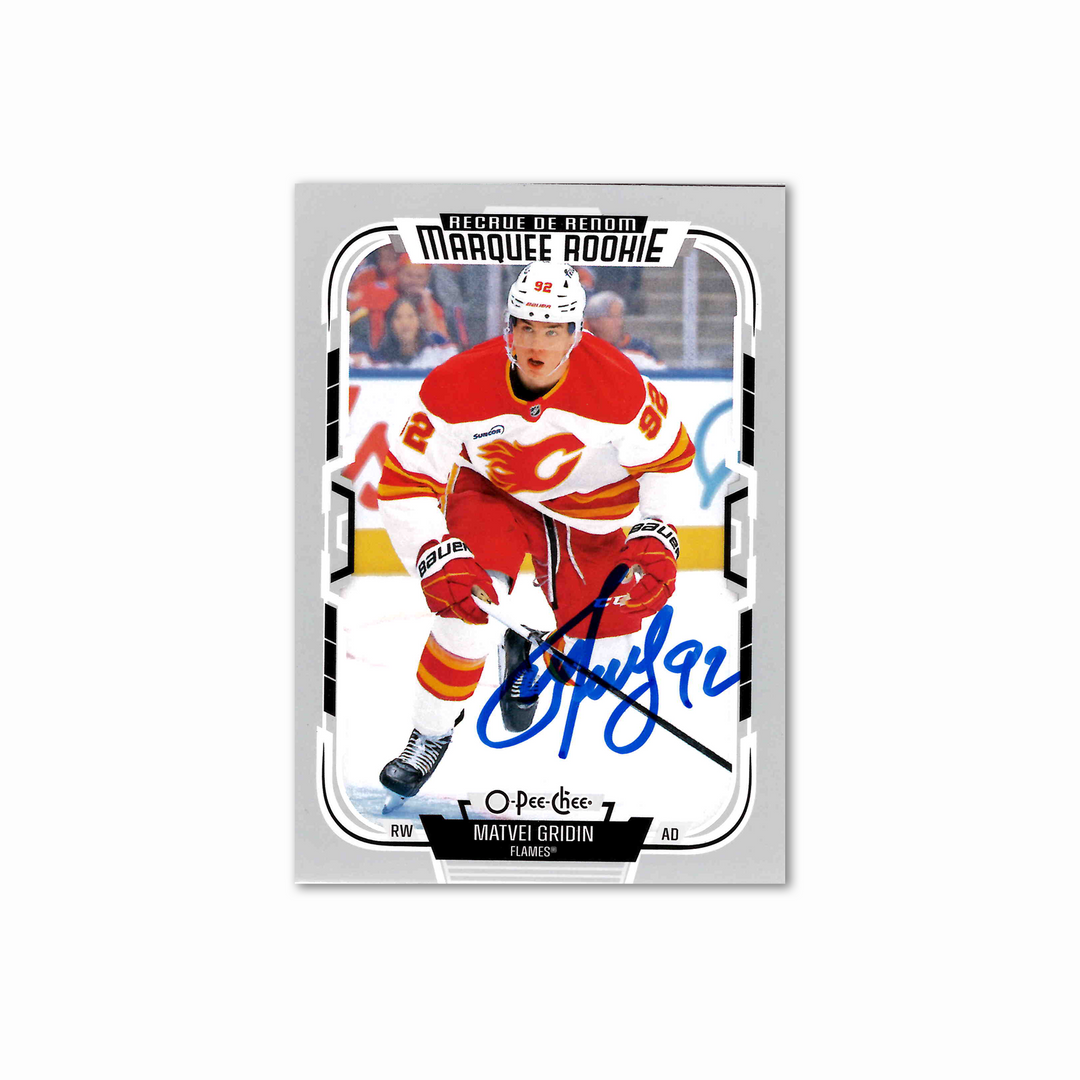 Matvei Gridin Autographed Calgary Flames OPC Marquee Rookie Hockey Card