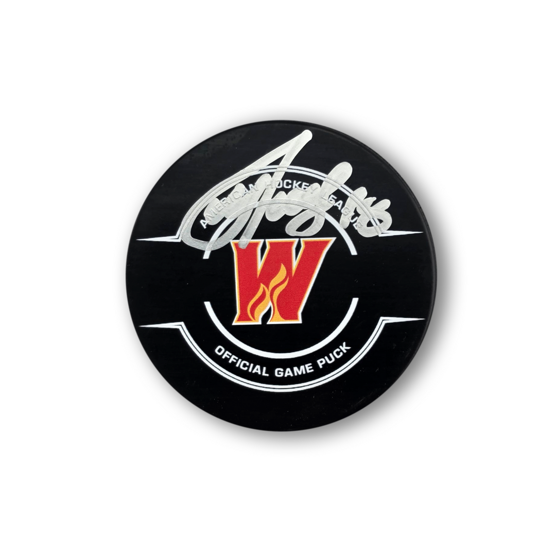 Matvei Gridin Autographed Calgary Wranglers Official Hockey Puck