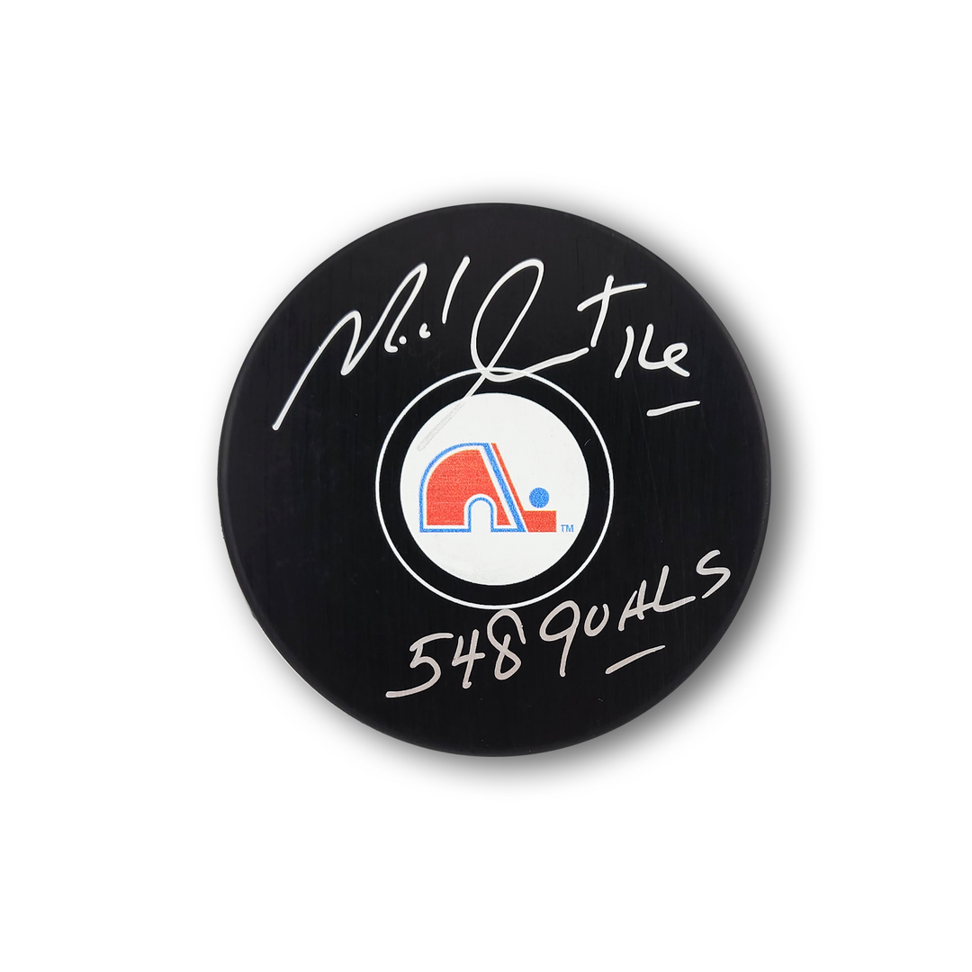 Michel Goulet Autographed Quebec Nordiques Hockey Puck 548 Goals
