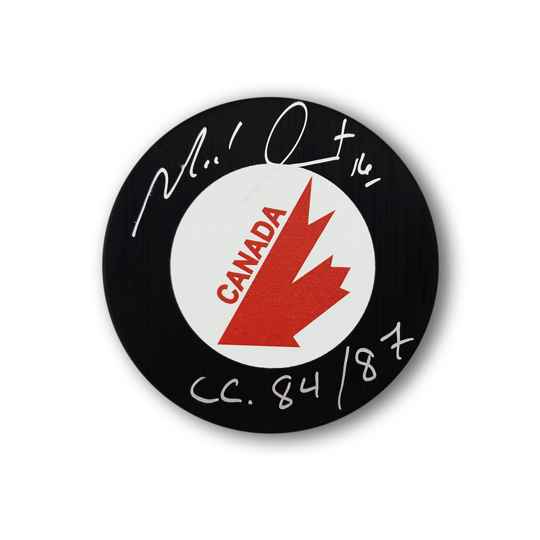Michel Goulet Autographed Team Canada Hockey Puck Inscribed CC 84/87